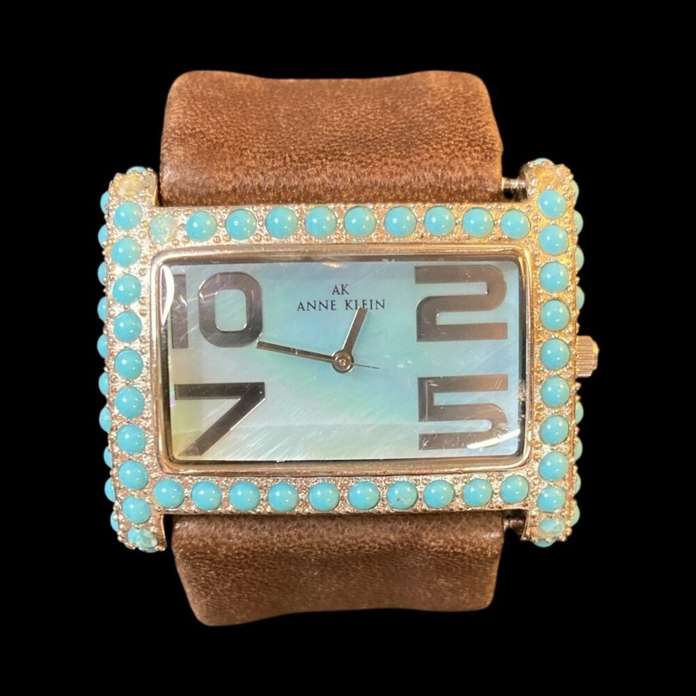 Anne Klein Untested Brown Leather Watch Missing Beads -253